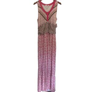 Athleta Dress XL Maxi Smocked Sleeveless Aztec Pink